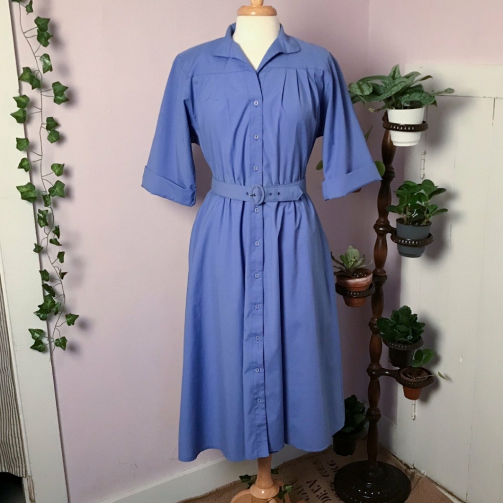 Vintage Cornflower Blue Shirt Dress